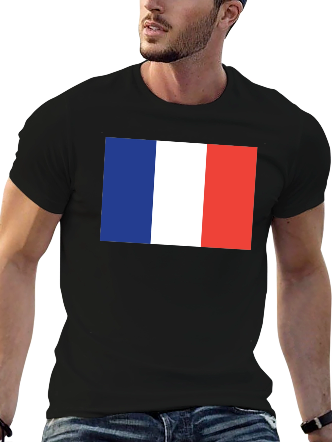 French Flag Graphic Tee - Black Cotton T-Shirt