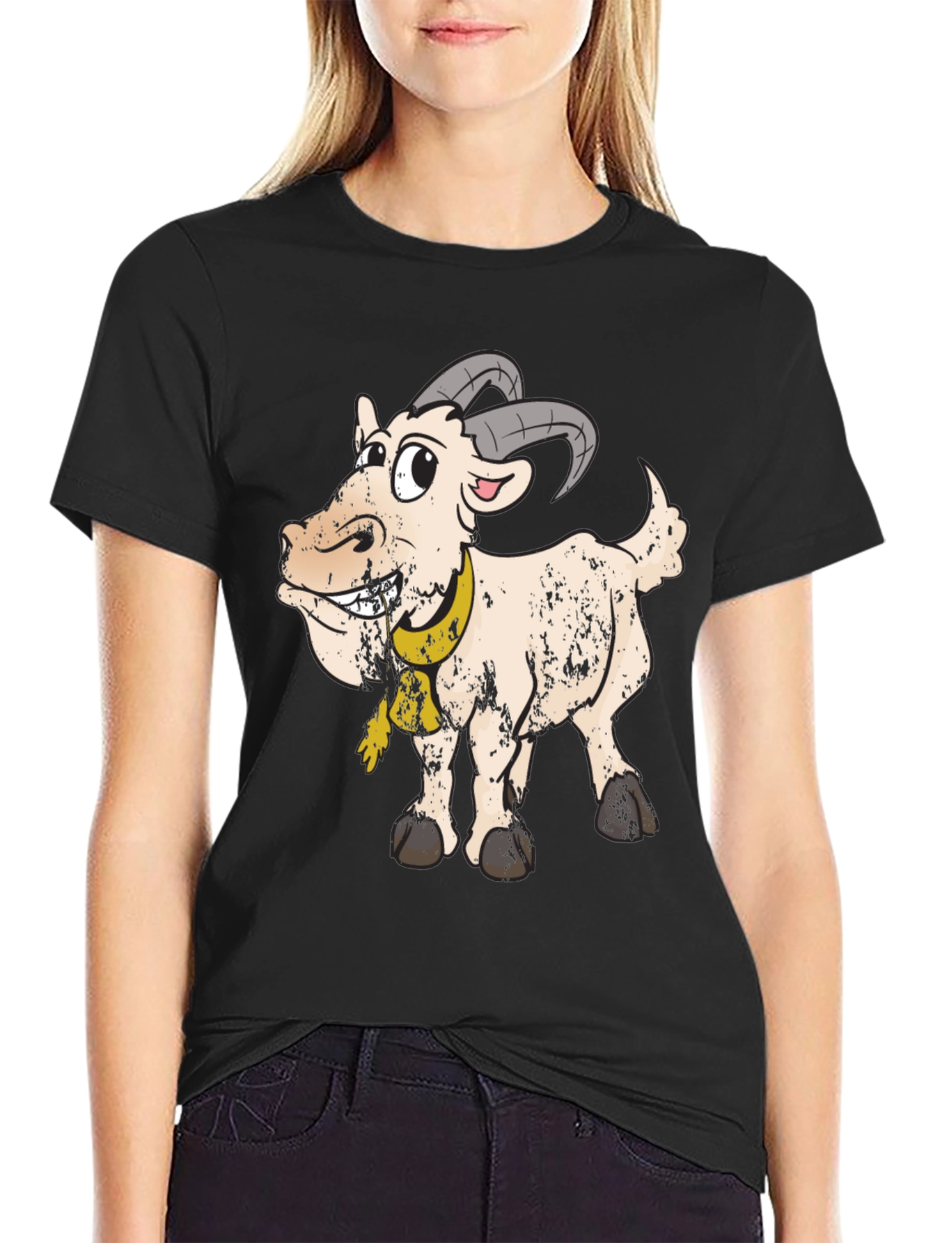 Goofy Goat Graphic Tee - Black Cotton Blend T-Shirt