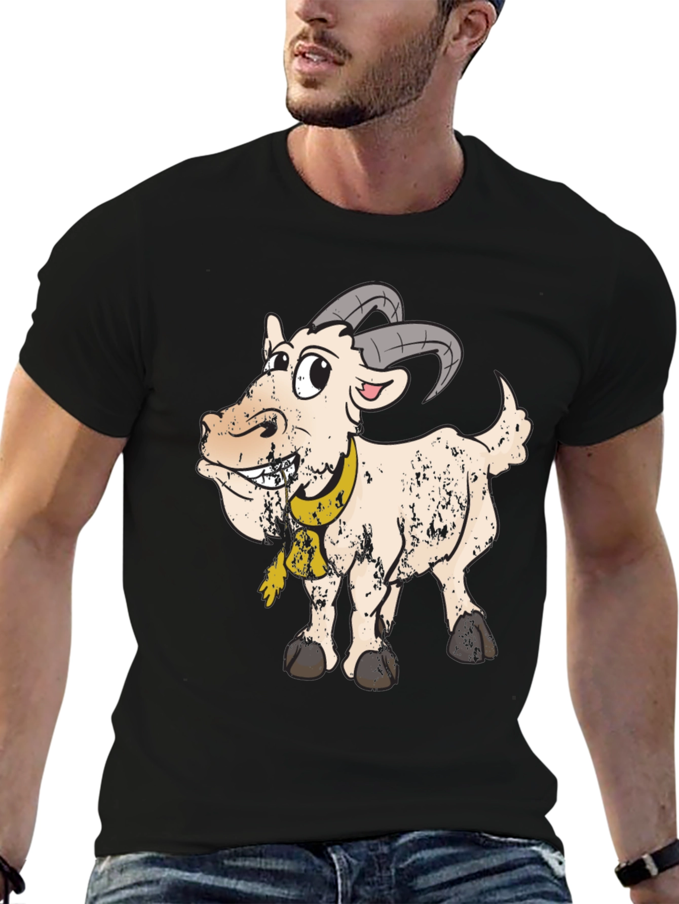 Goofy Goat Graphic Tee - Black Cotton Blend T-Shirt
