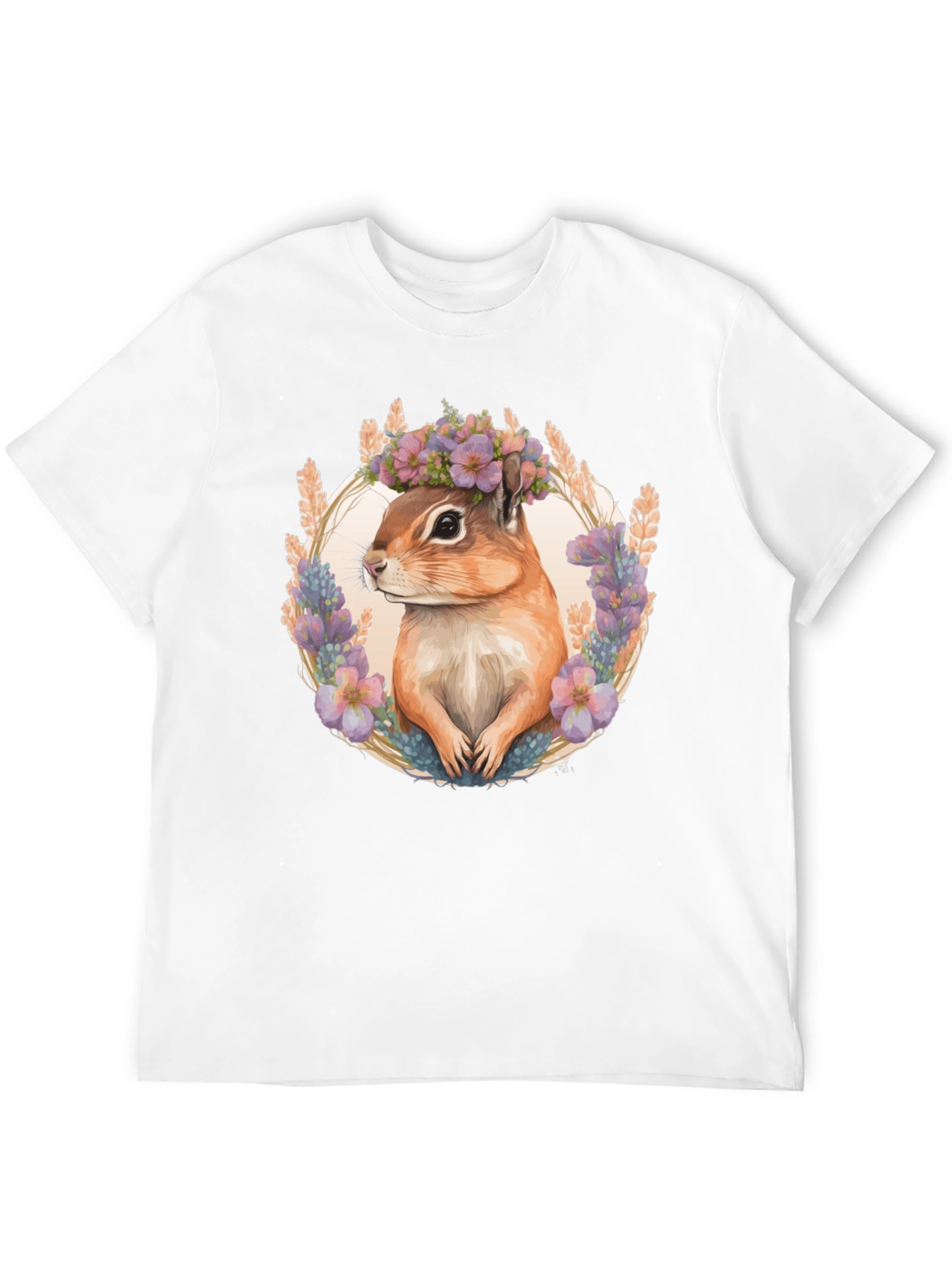 Chipmunk Floral Wreath Black T-Shirt