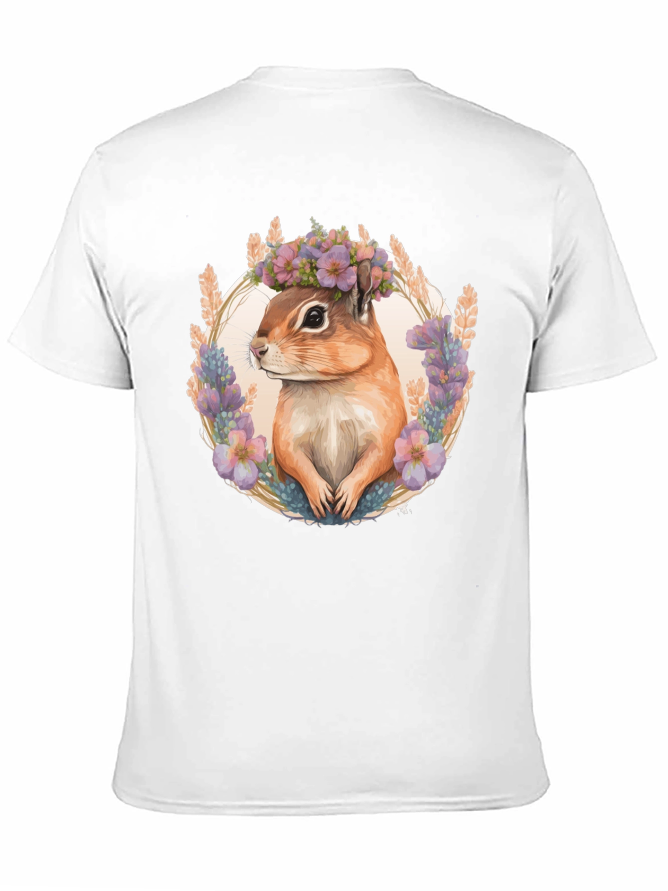 Chipmunk Floral Wreath Black T-Shirt