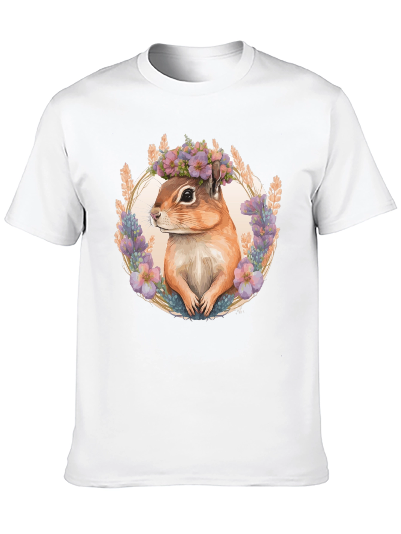 Chipmunk Floral Wreath Black T-Shirt