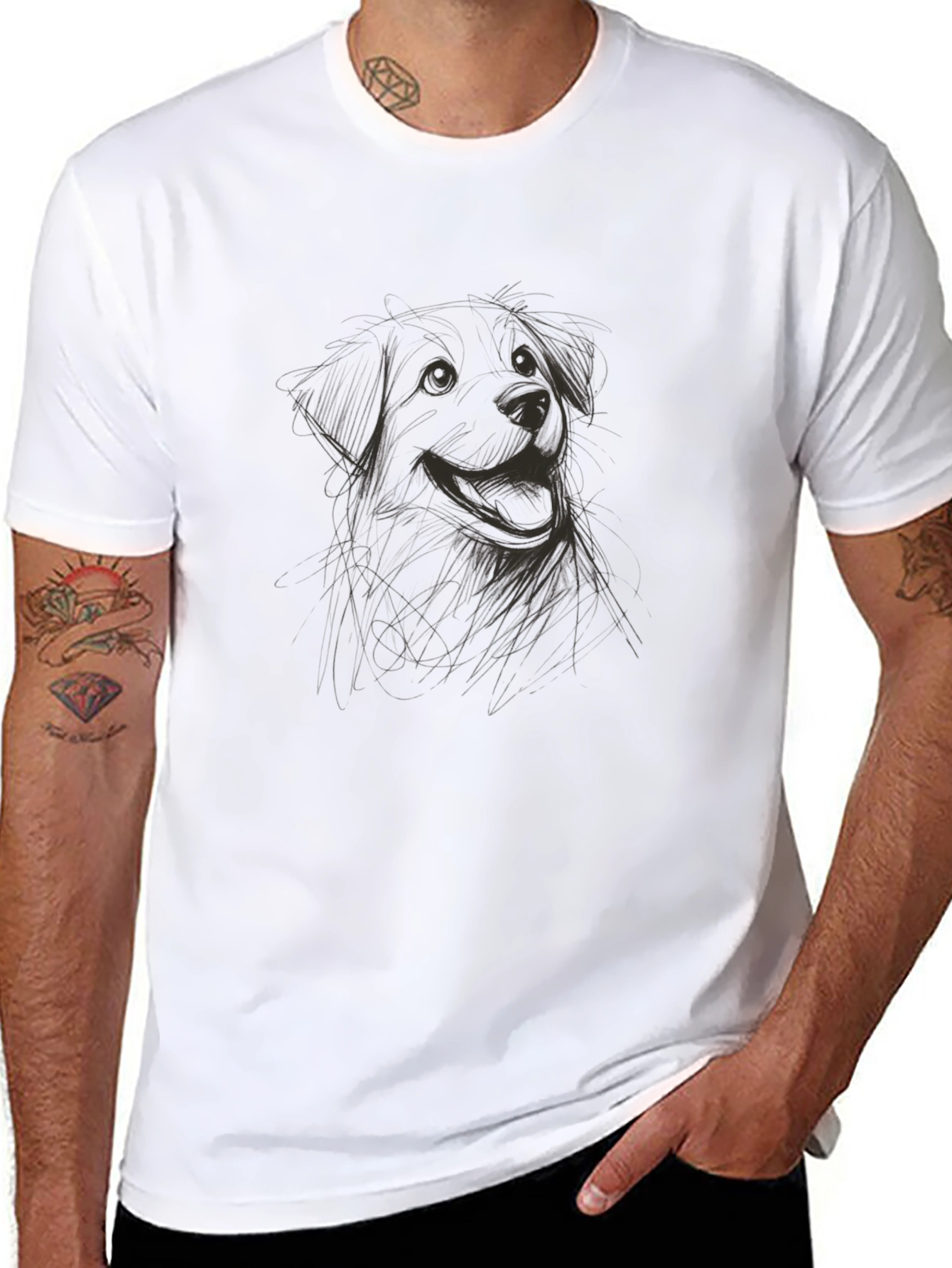 Dog Sketch Black T-Shirt: Casual Stylish