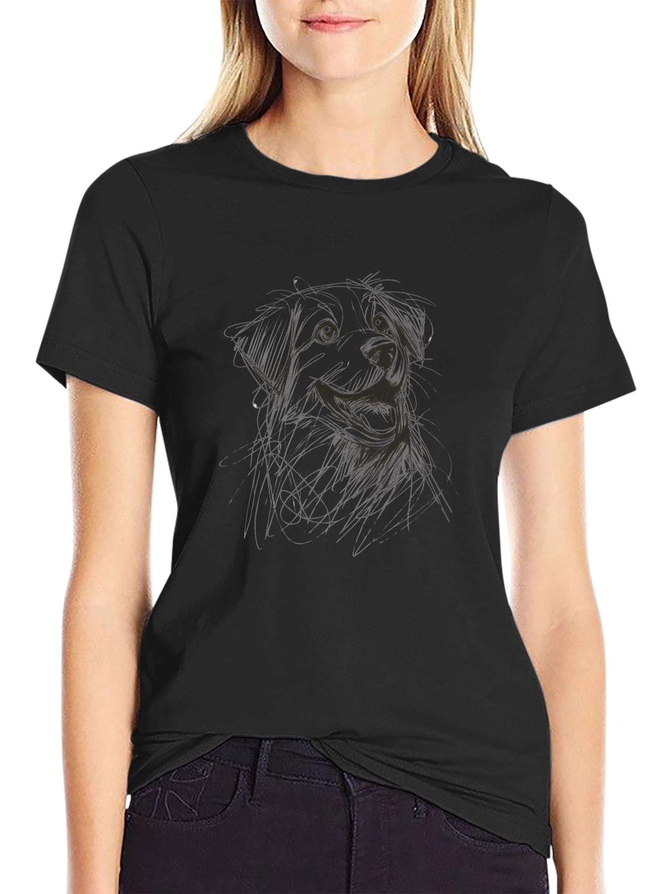 Dog Sketch Black T-Shirt: Casual Stylish