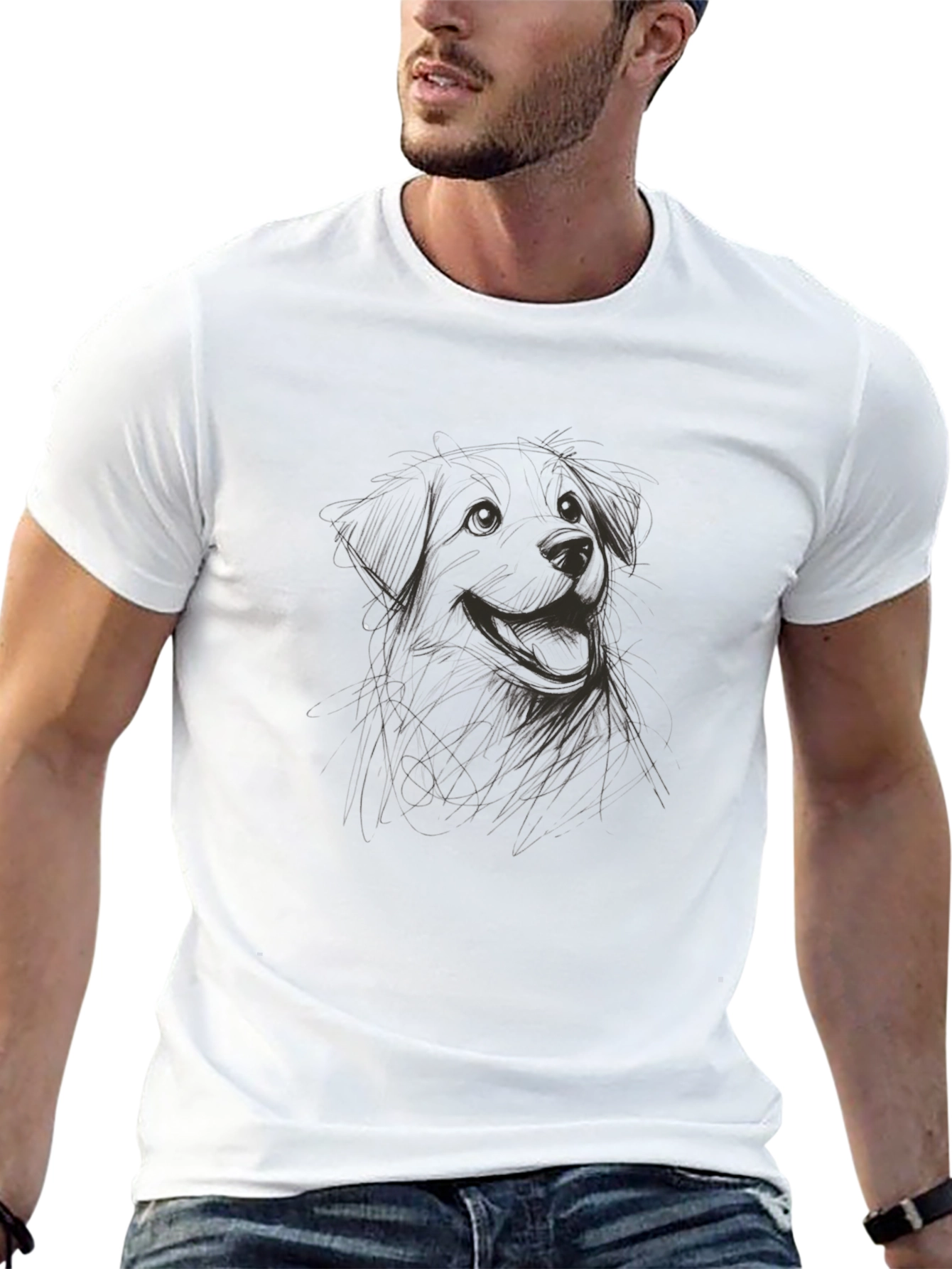 Dog Sketch Black T-Shirt: Casual Stylish
