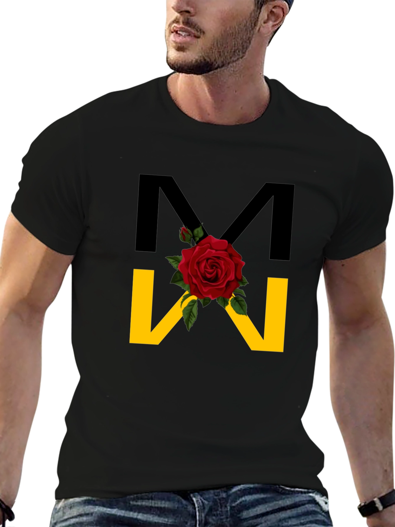 Floral M Graphic Black T-Shirt