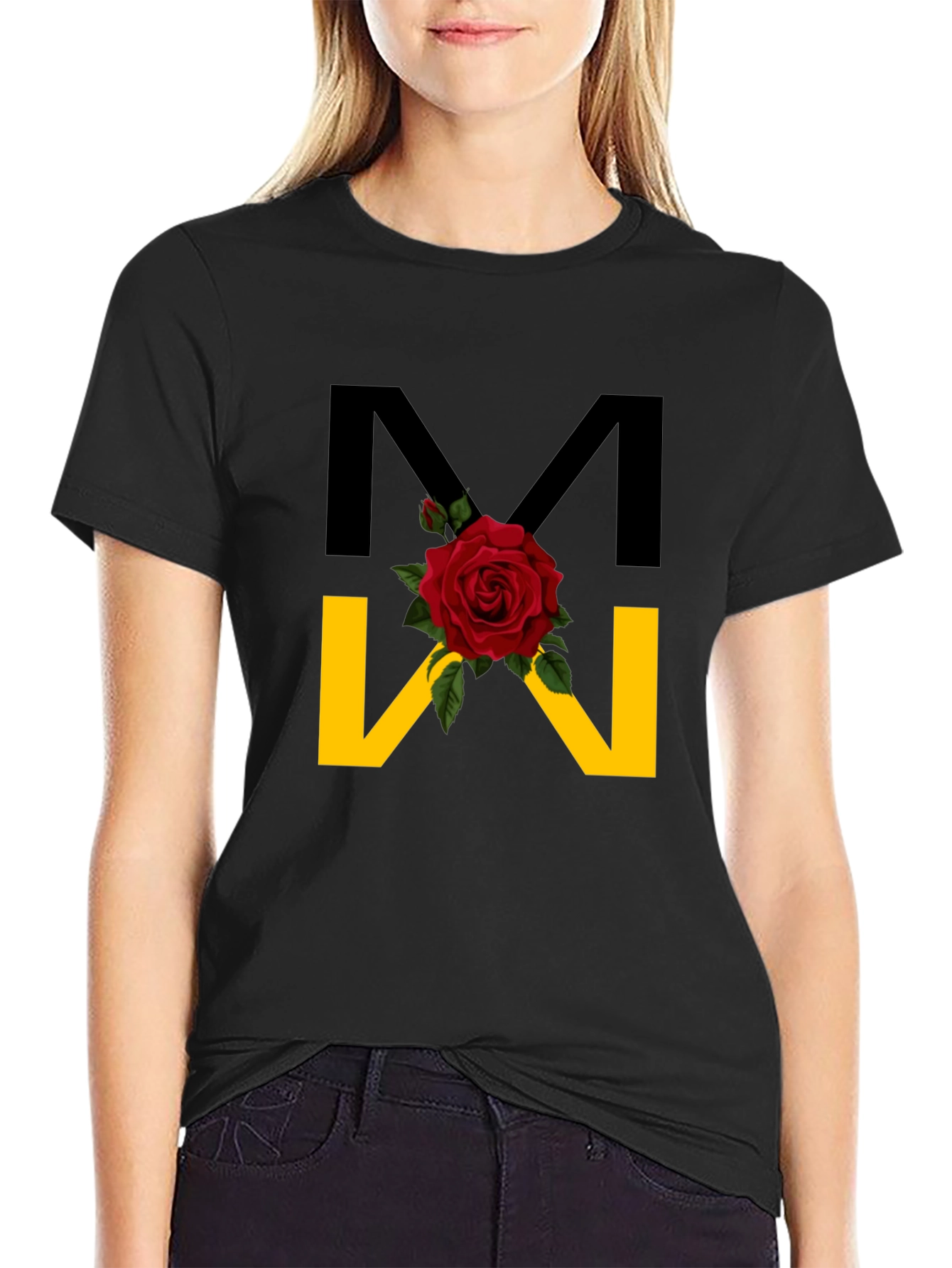 Floral M Graphic Black T-Shirt