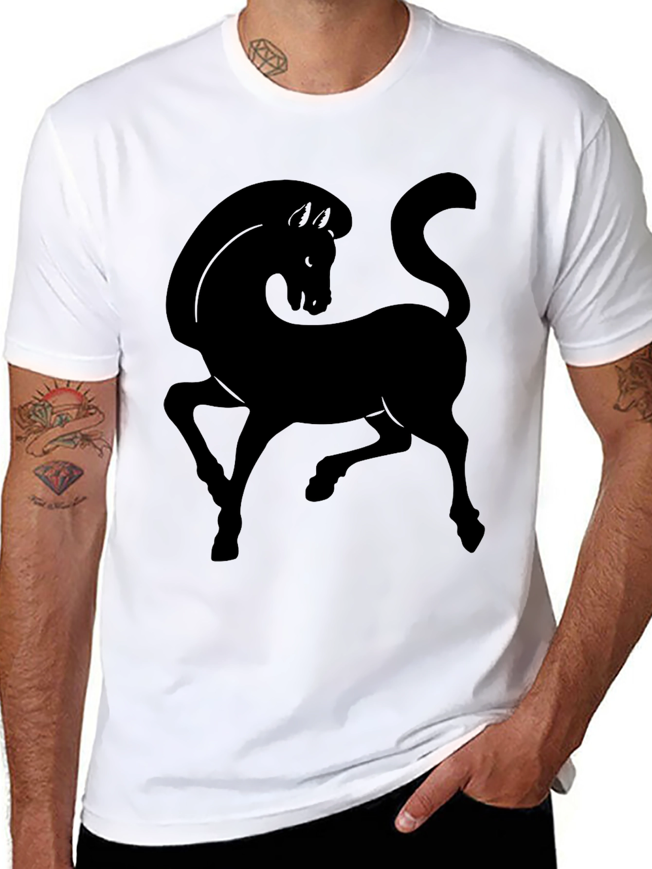 Mens Black T-Shirt with Horse Graphic