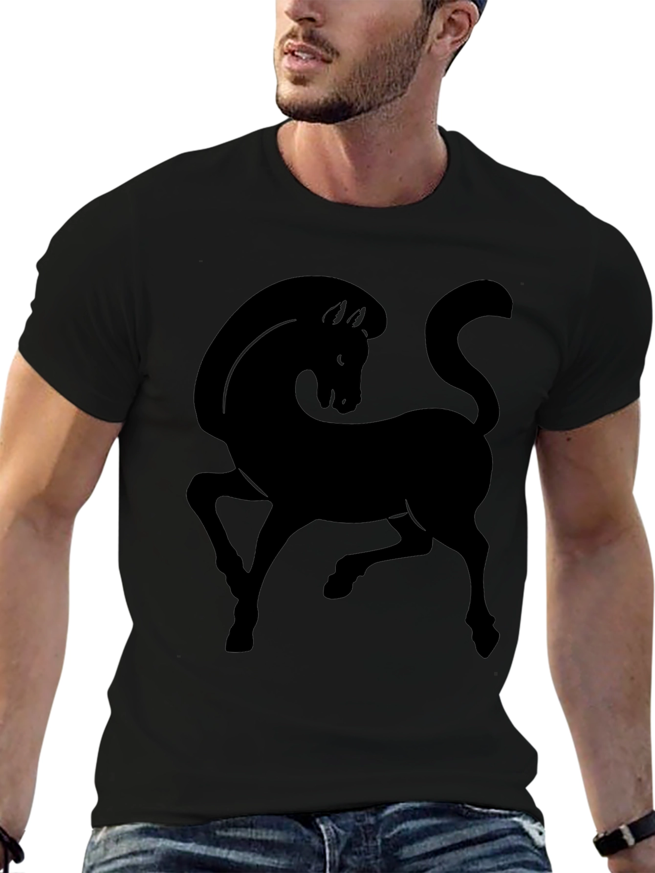 Mens Black T-Shirt with Horse Graphic