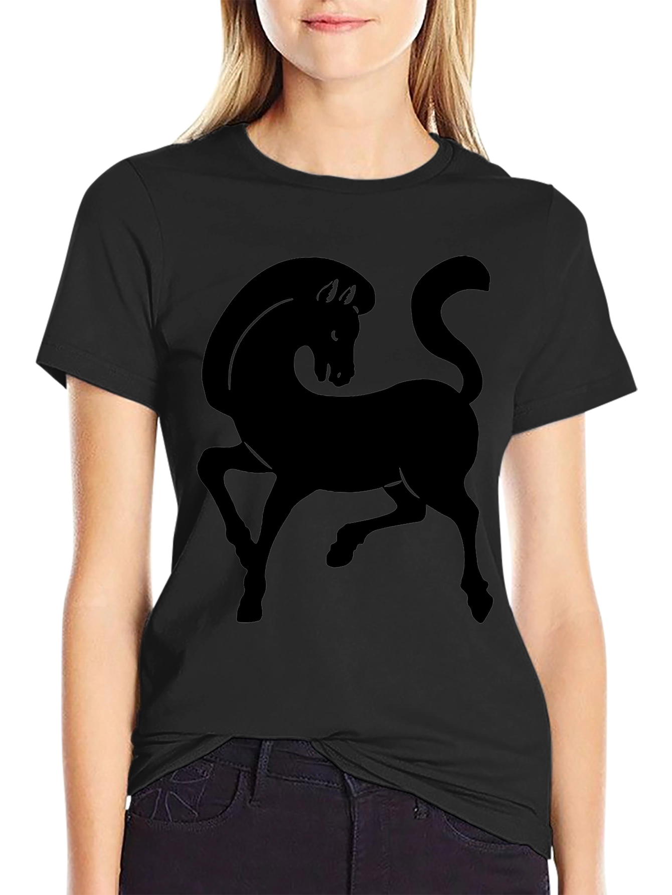 Mens Black T-Shirt with Horse Graphic