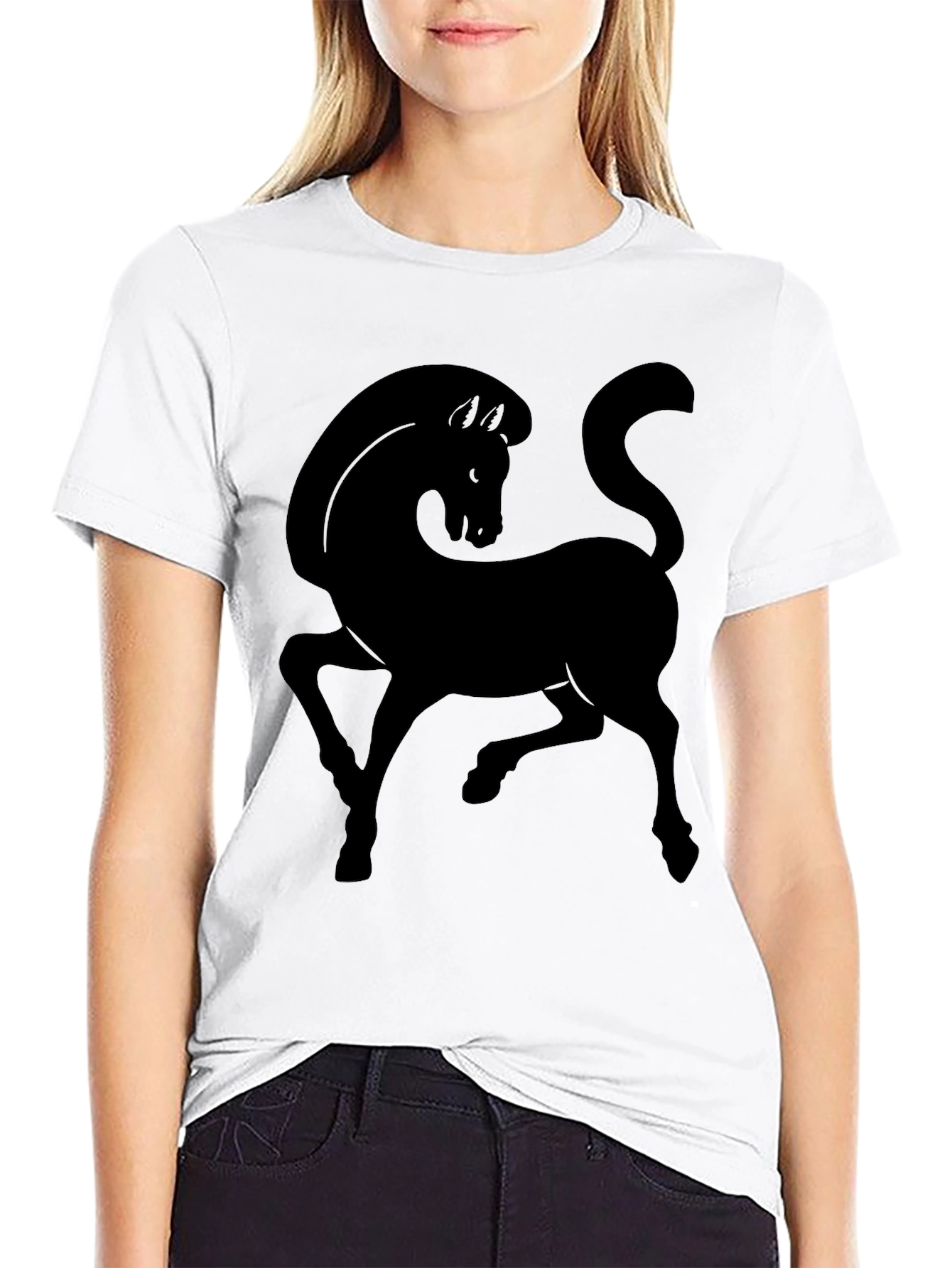 Mens Black T-Shirt with Horse Graphic