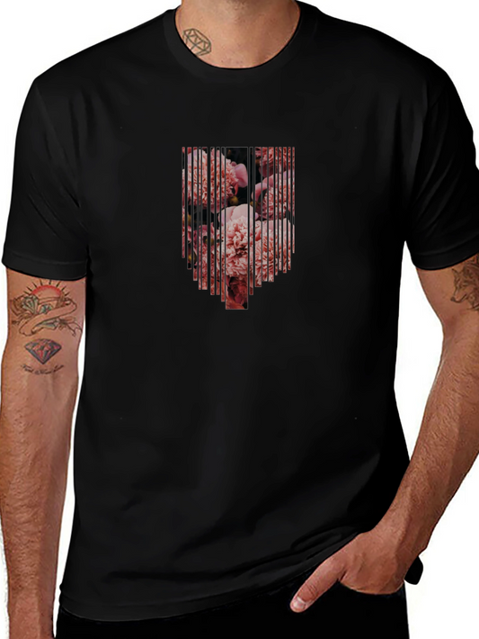 Floral Line Art Graphic Tee - Mens Black T-Shirt