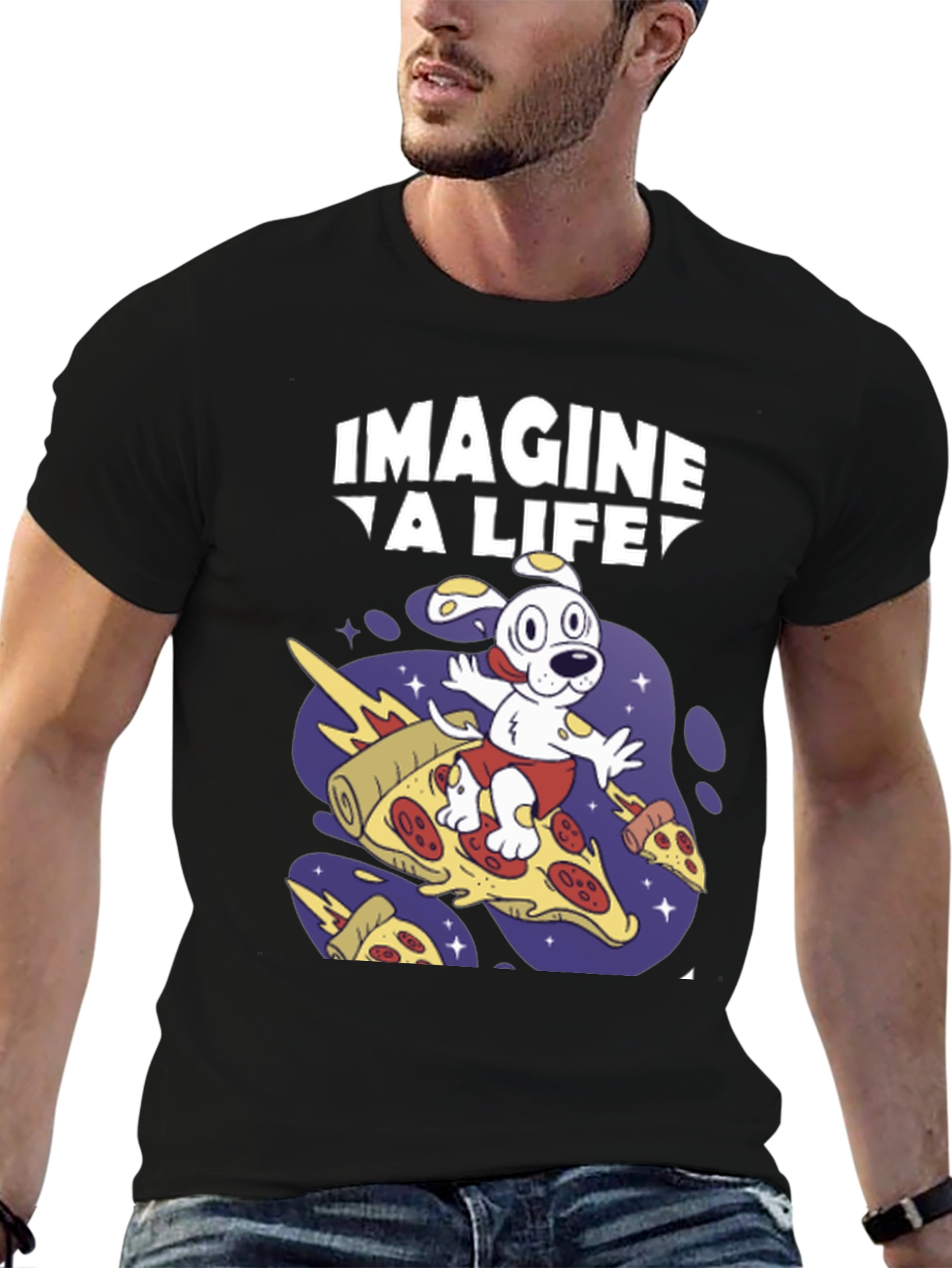 Imagine A Life Pizza Dog Graphic T-Shirt