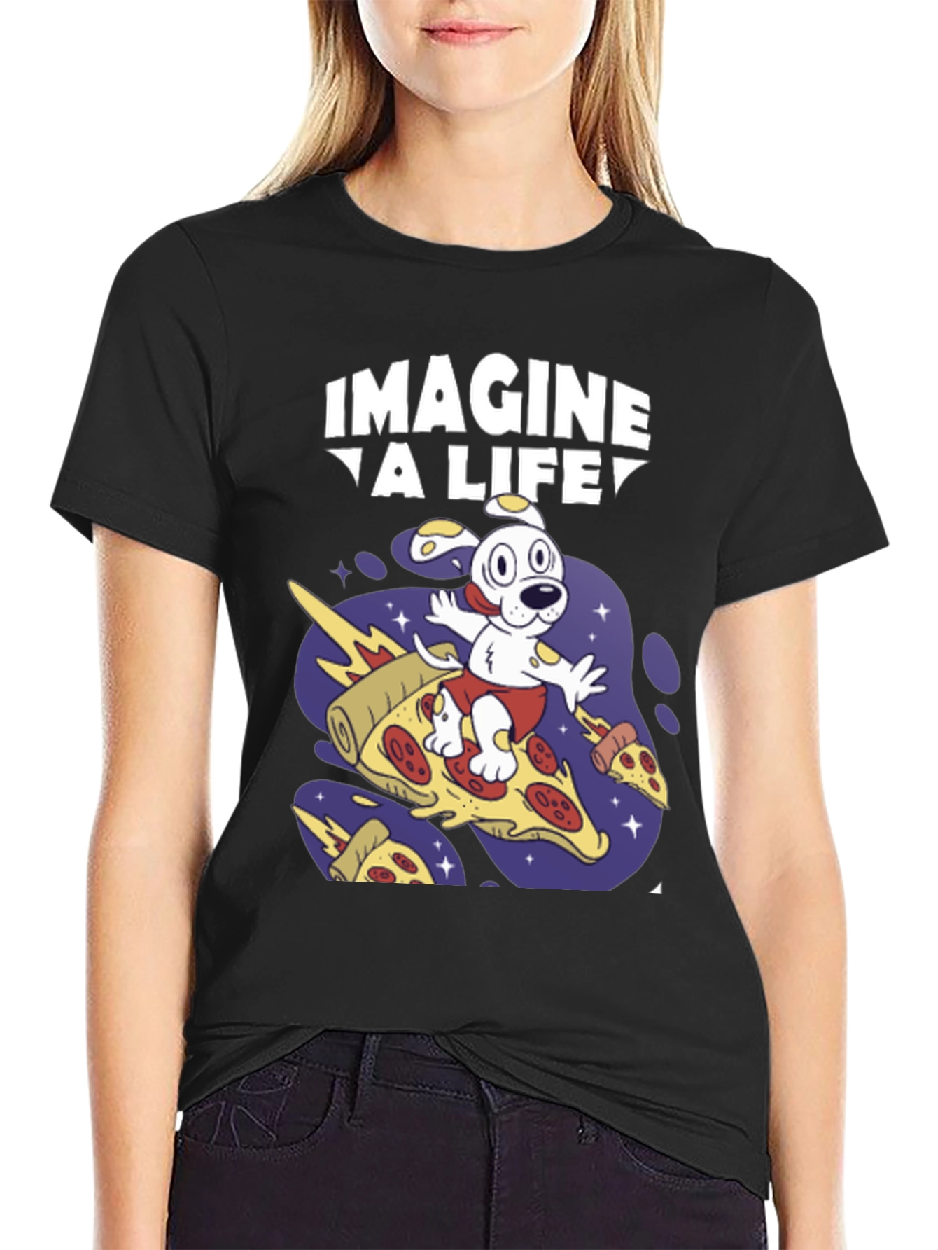 Imagine A Life Pizza Dog Graphic T-Shirt