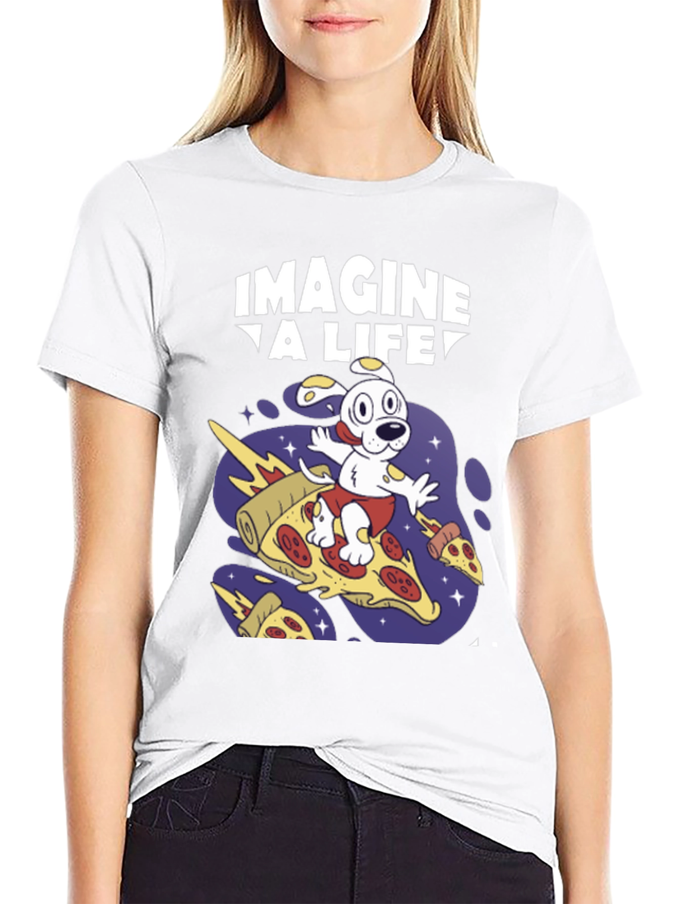 Imagine A Life Pizza Dog Graphic T-Shirt