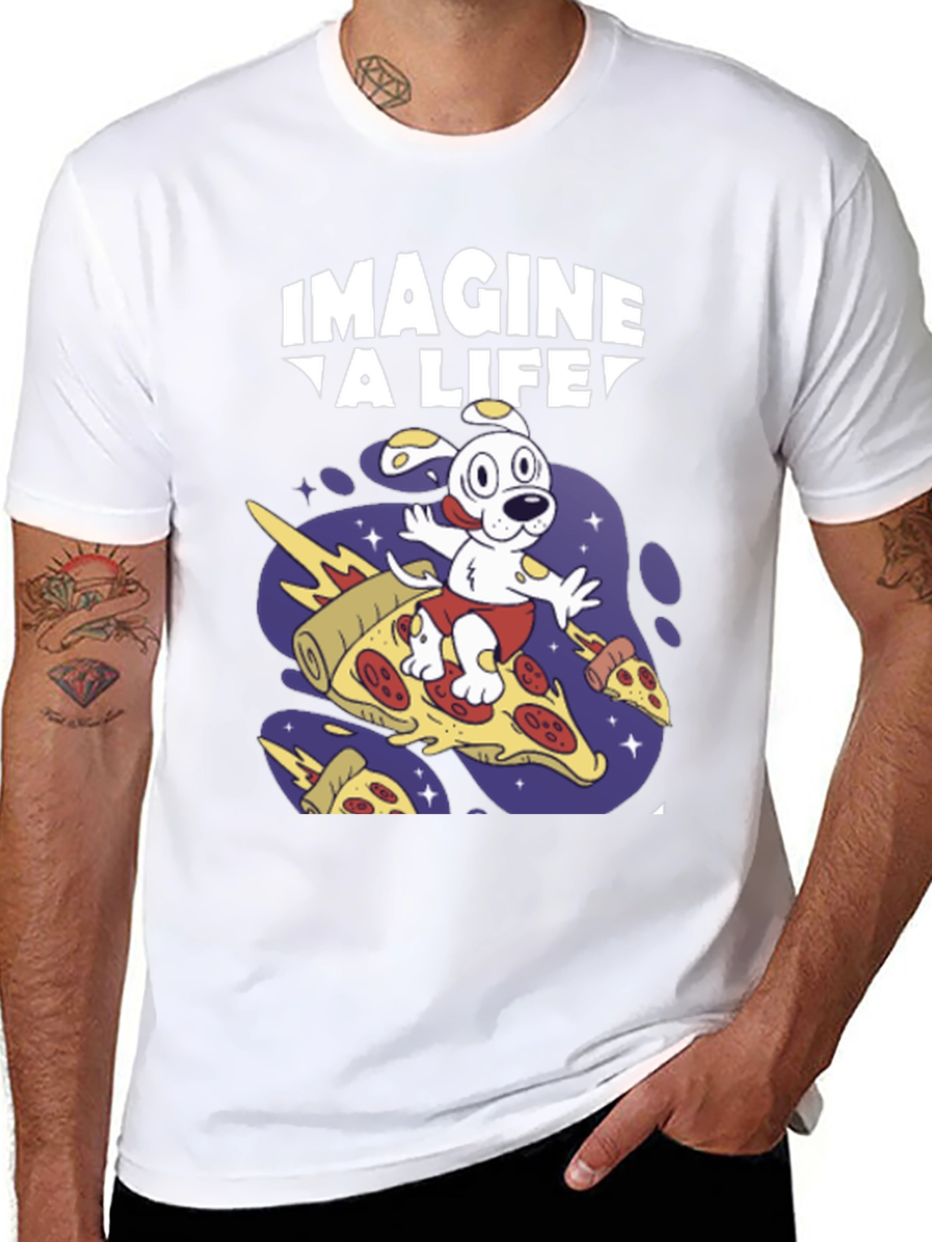 Imagine A Life Pizza Dog Graphic T-Shirt