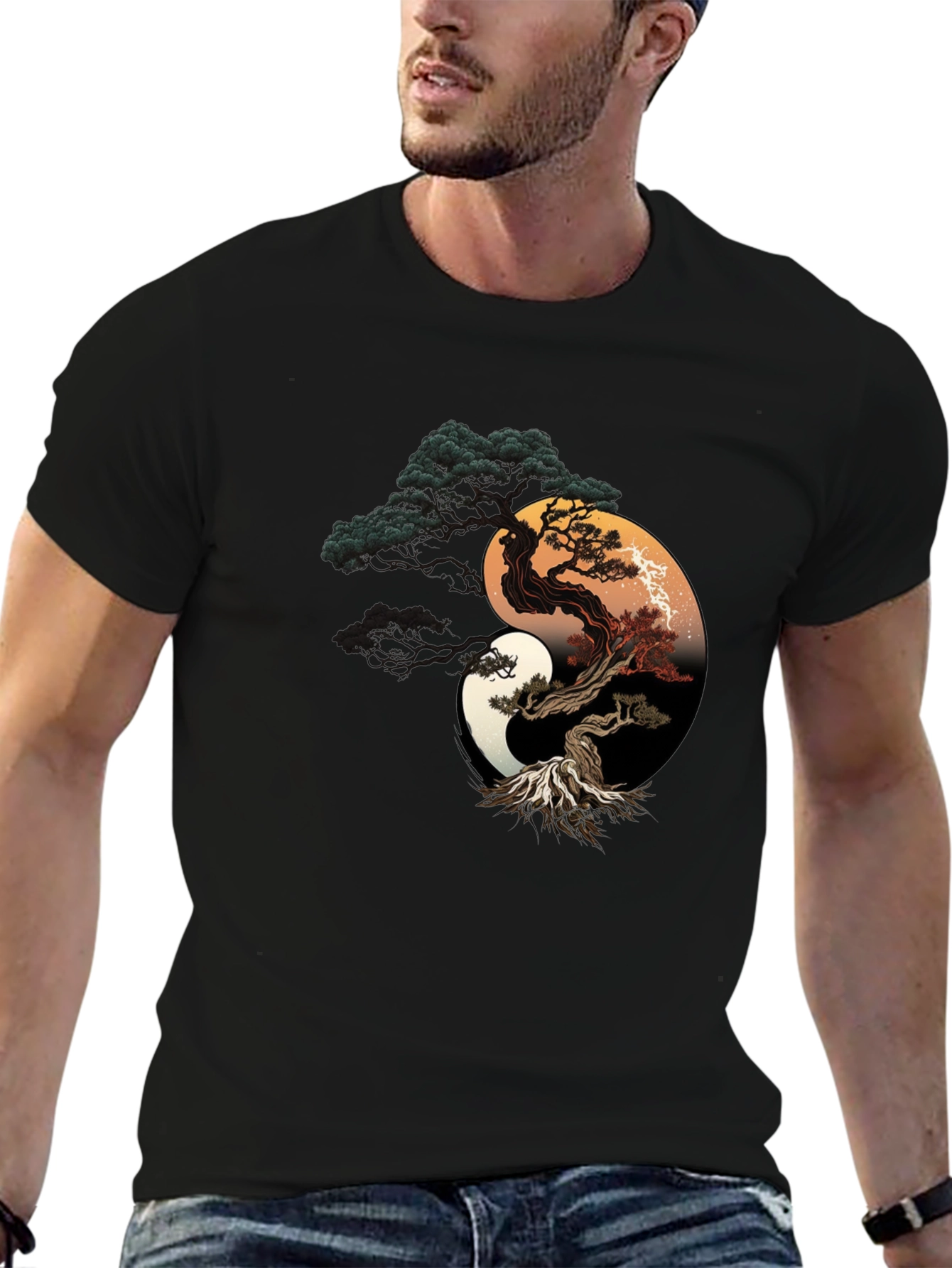 Yin Yang Bonsai Tree Graphic T-Shirt