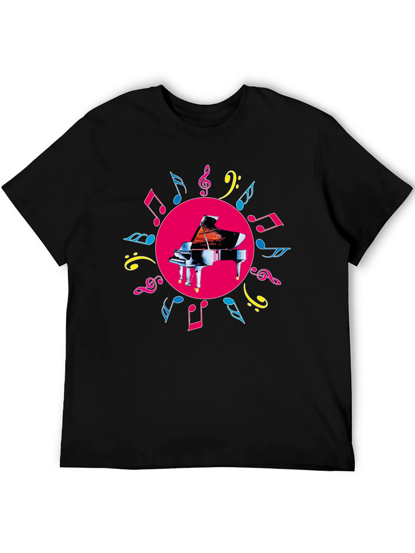 Piano & Music Notes Graphic Tee - Black