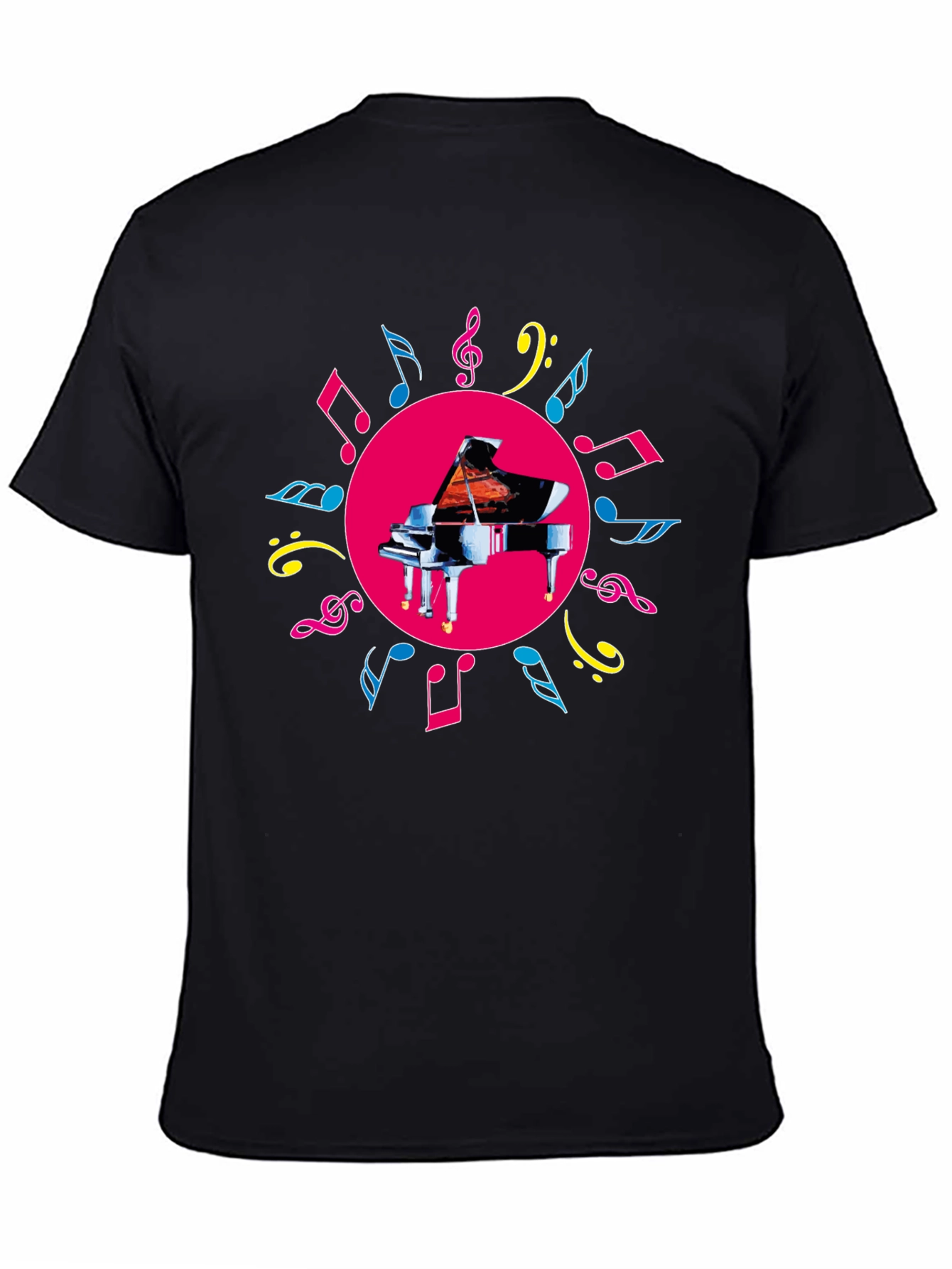 Piano & Music Notes Graphic Tee - Black