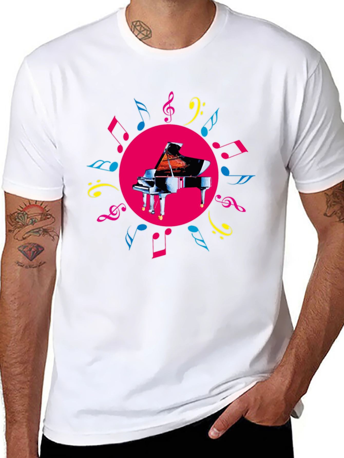 Piano & Music Notes Graphic Tee - Black
