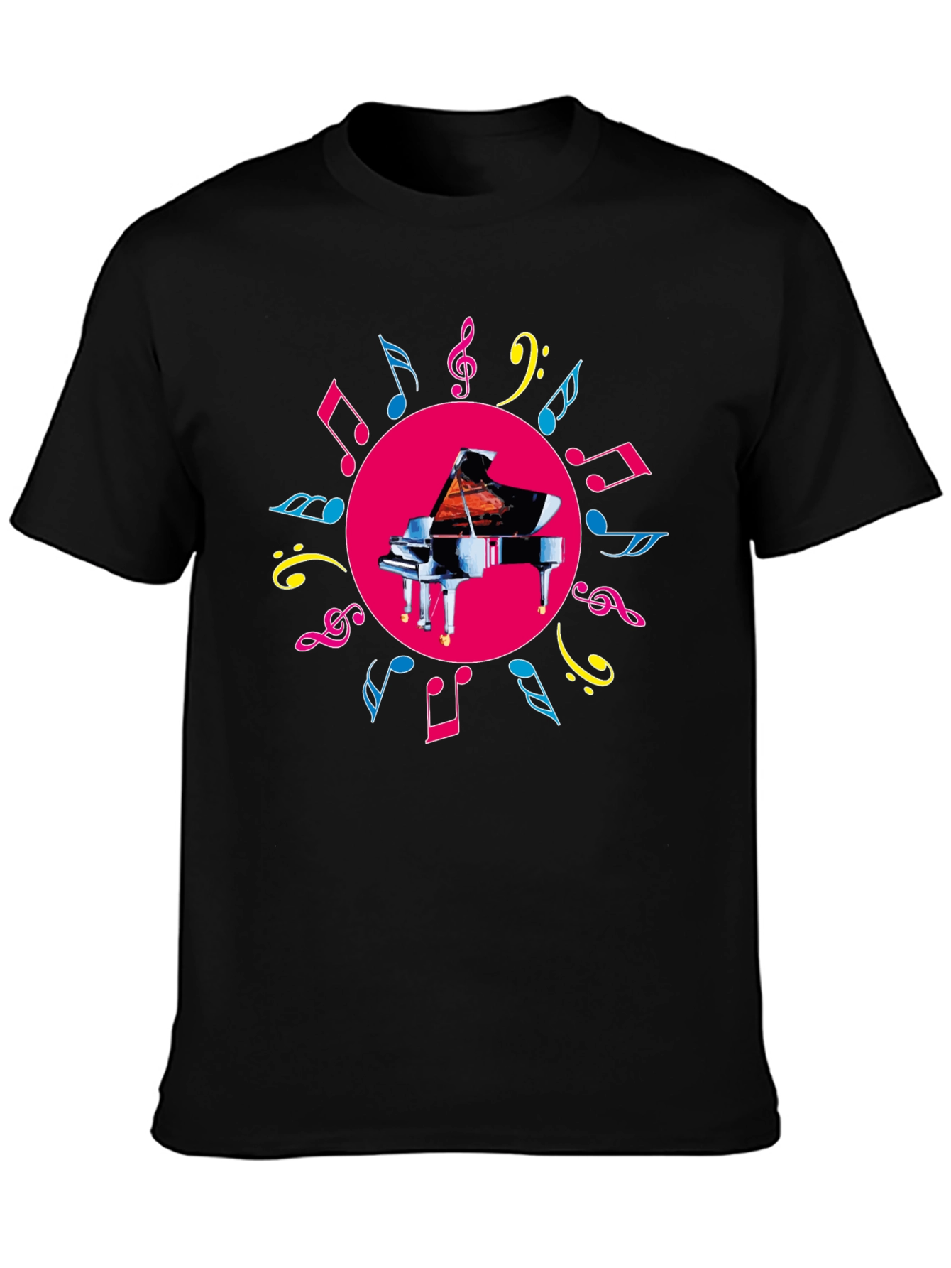 Piano & Music Notes Graphic Tee - Black