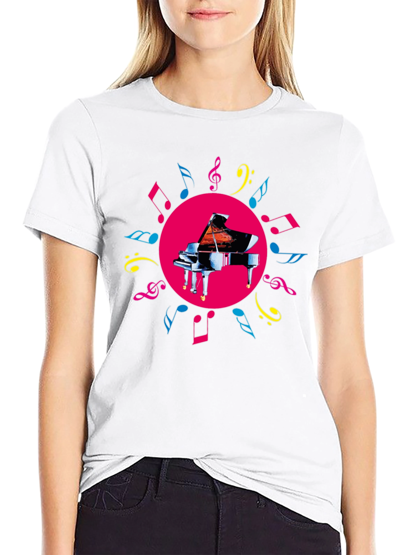 Piano & Music Notes Graphic Tee - Black
