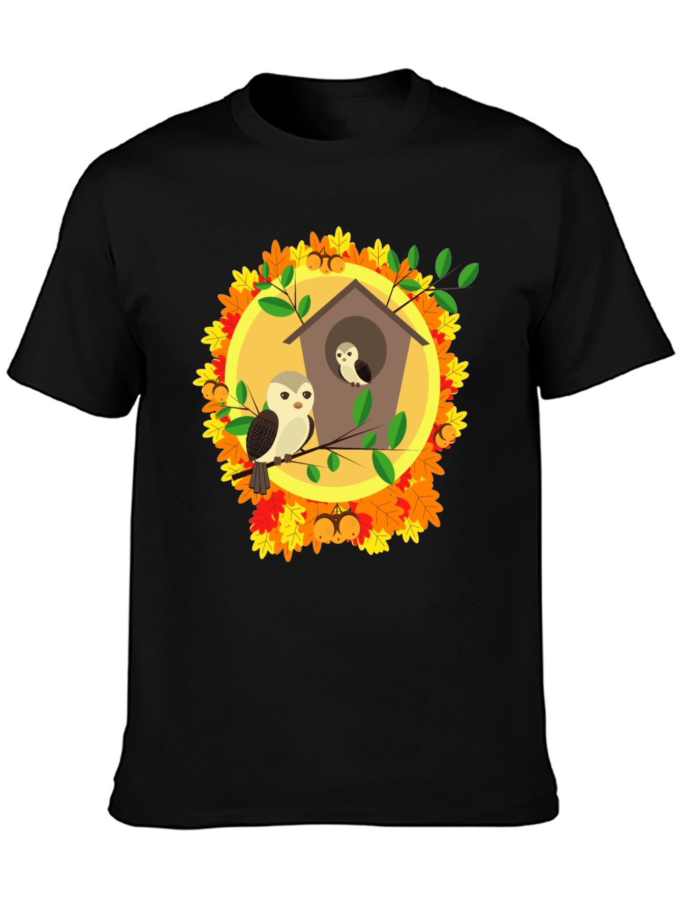 Autumn Owl House T-Shirt: Fall Bird Design