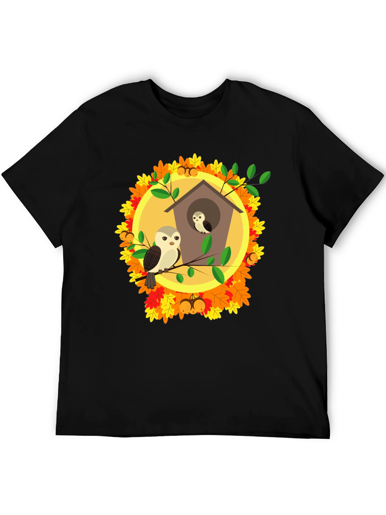 Autumn Owl House T-Shirt: Fall Bird Design