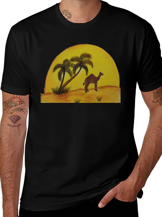 Desert Scene Graphic Tee - Camel & Palm Trees