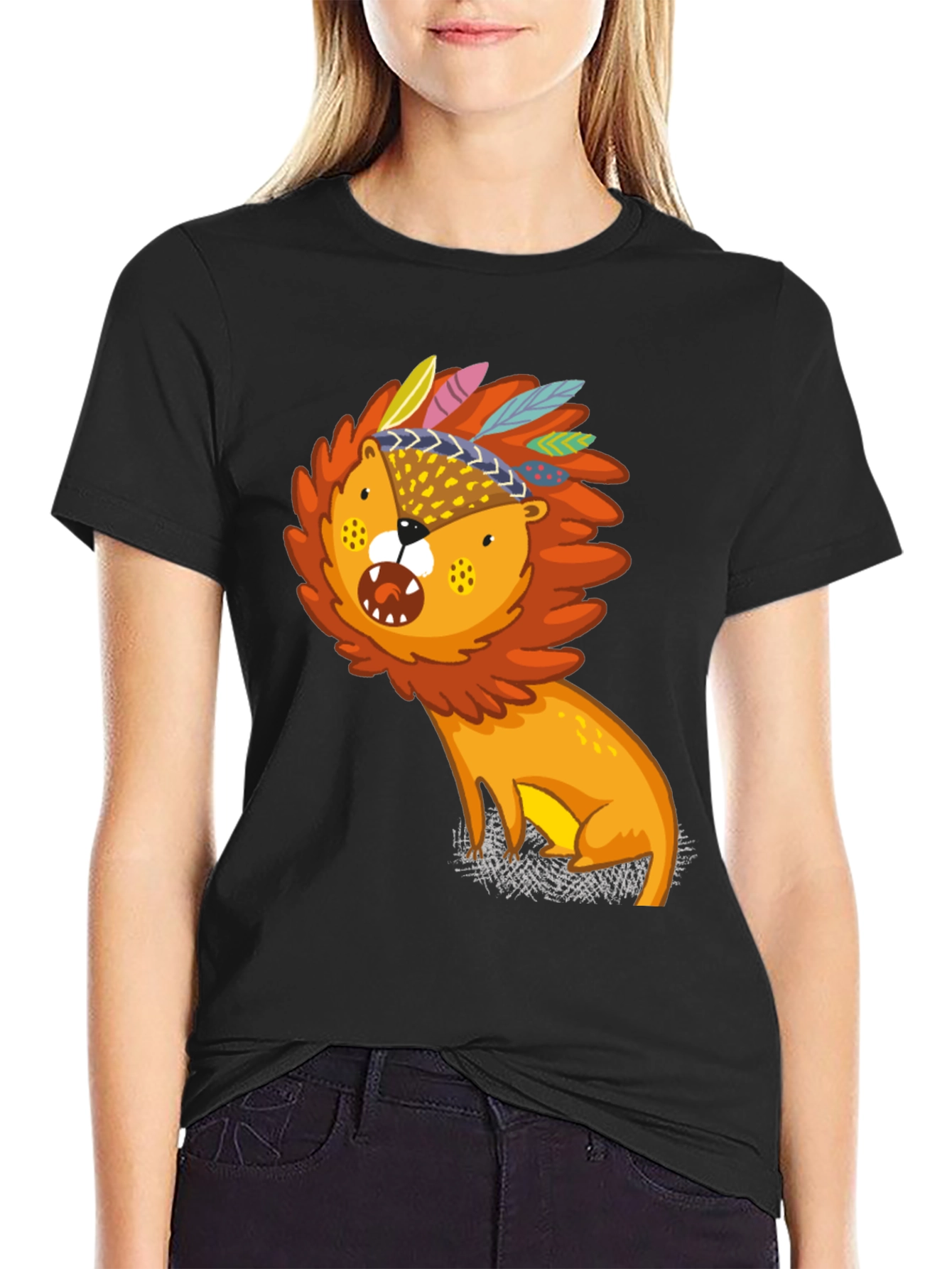 Lion Graphic Print Black Tee