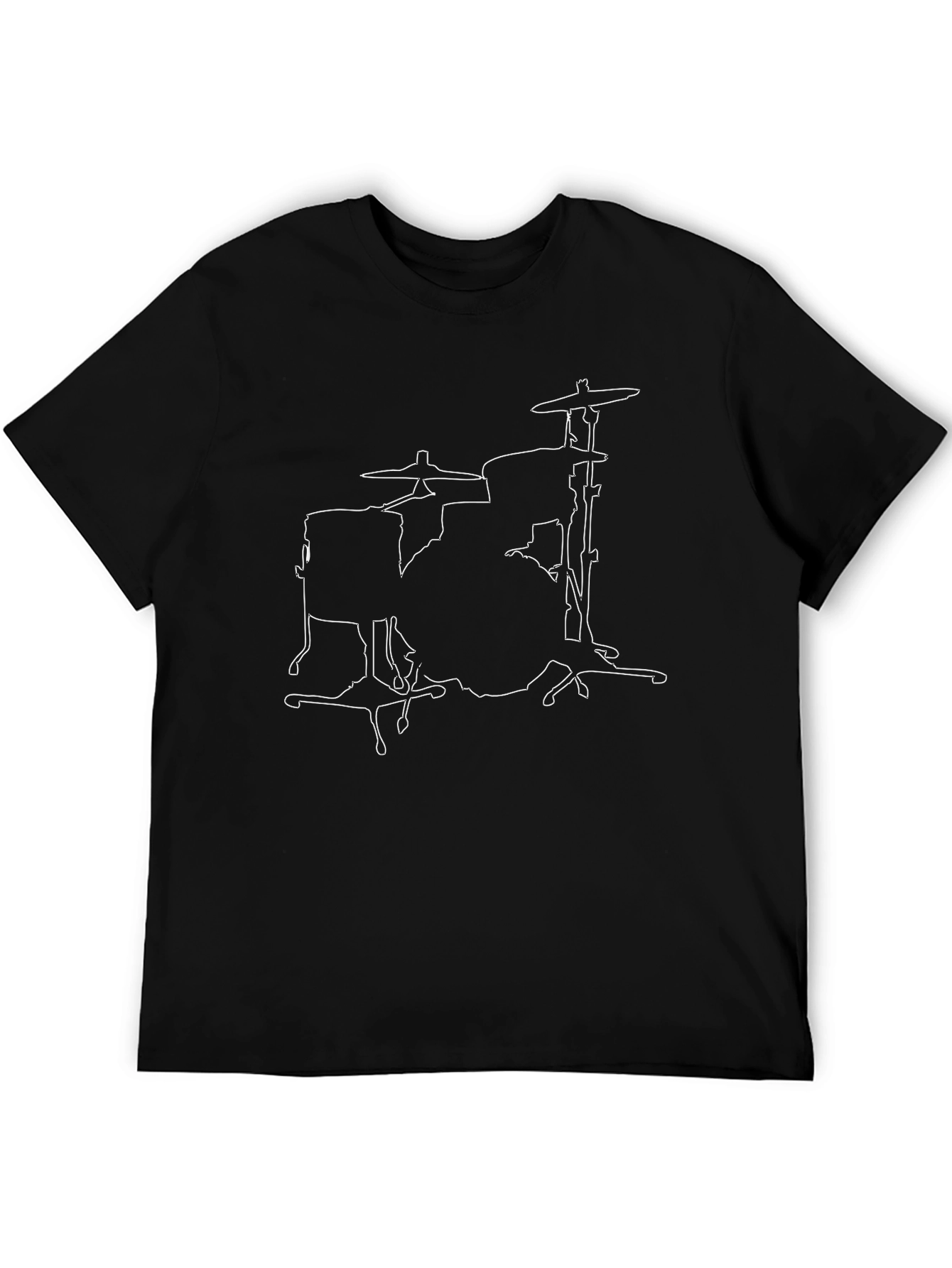 Drum Kit Outline Black T-Shirt - Music Lover Tee