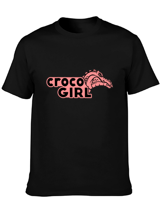 Croco Girl Graphic Tee - Black Cotton T-Shirt