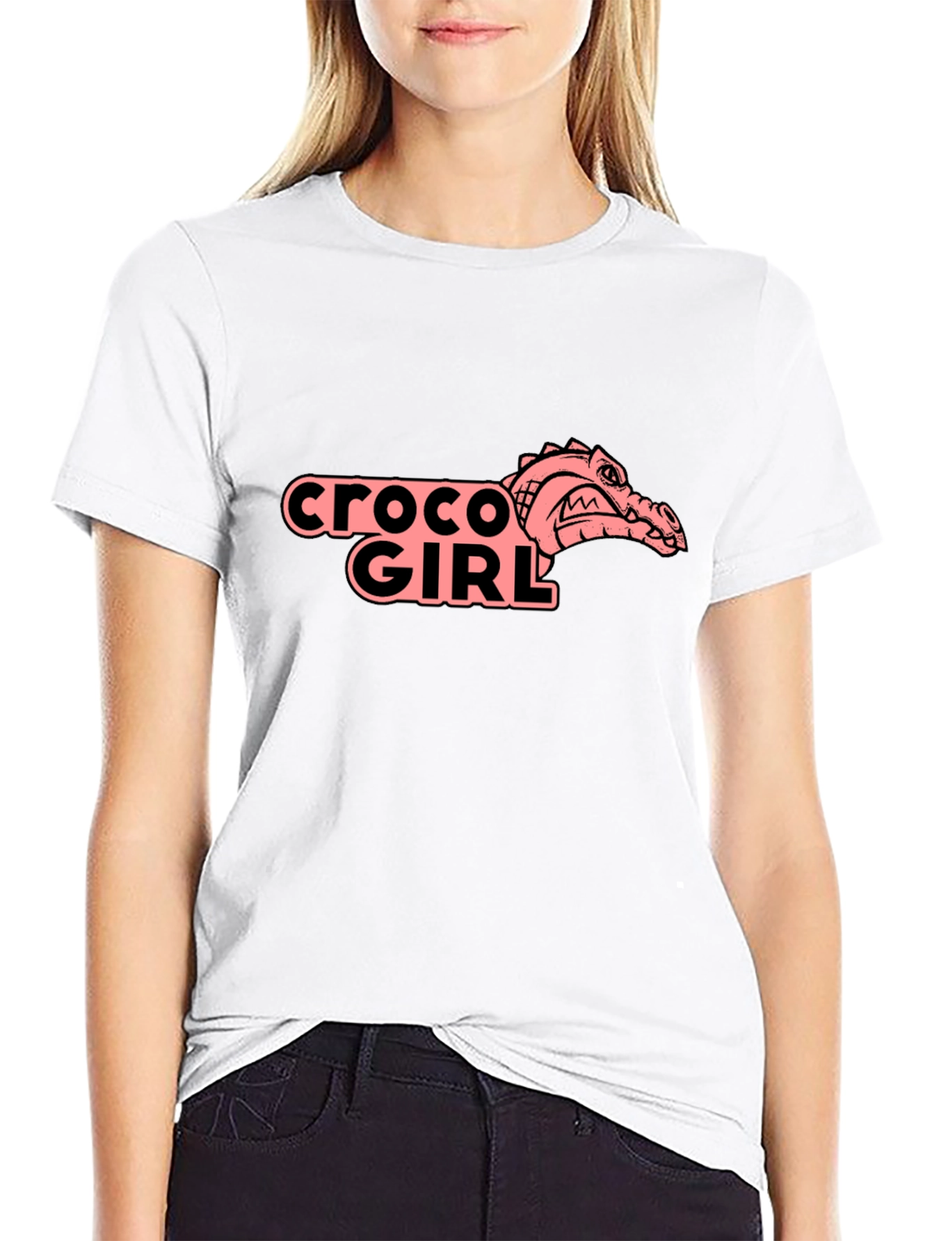 Croco Girl Graphic Tee - Black Cotton T-Shirt