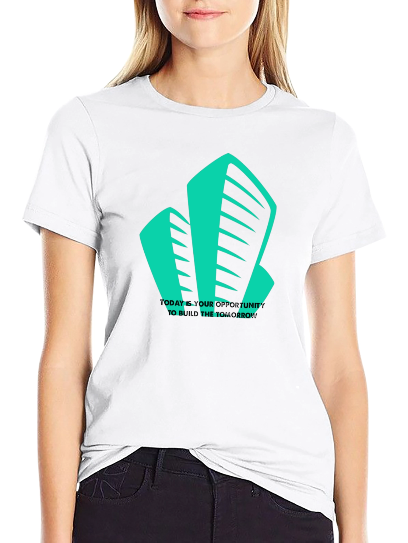 Modern Building Graphic Tee - Black Cotton T-Shirt