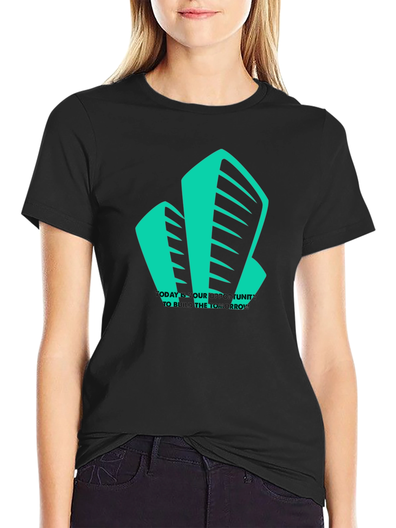Modern Building Graphic Tee - Black Cotton T-Shirt