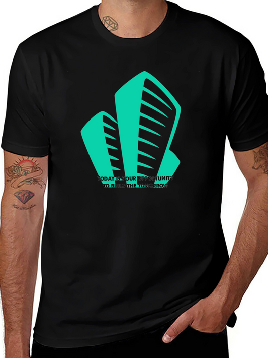 Modern Building Graphic Tee - Black Cotton T-Shirt