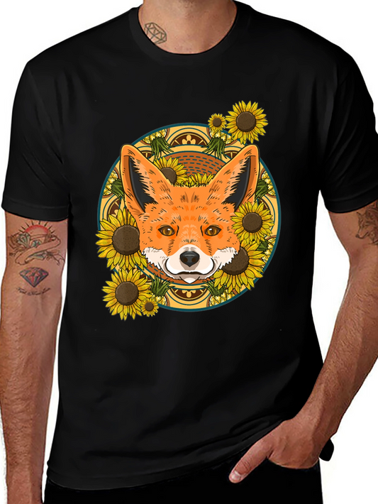 Fox & Sunflower Graphic Tee - Nature Lovers T-Shirt