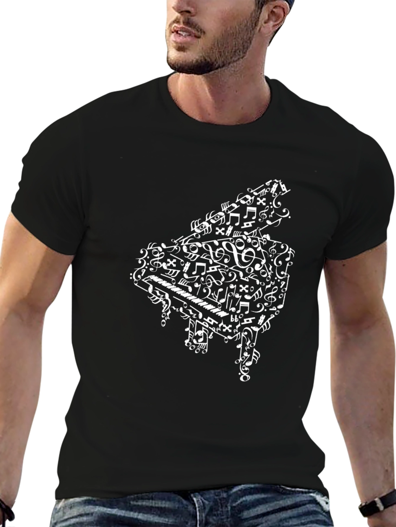 Musical Piano Graphic Tee - Black Cotton T-Shirt