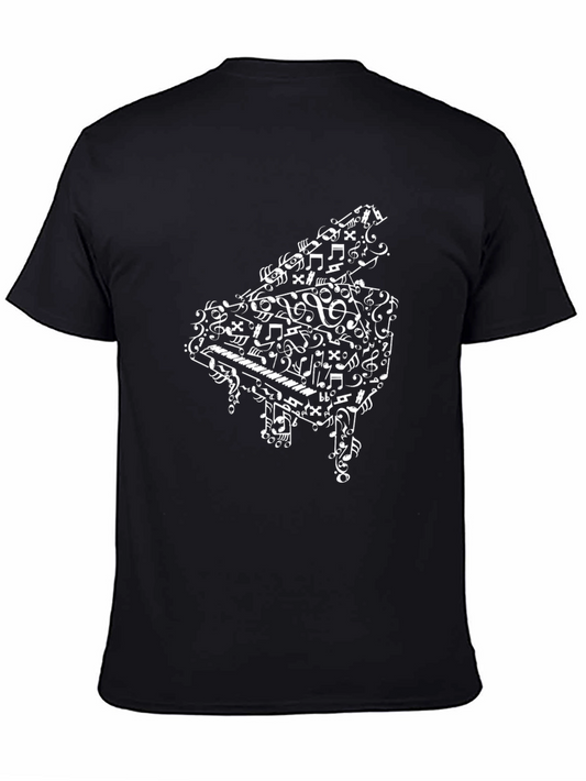 Musical Piano Graphic Tee - Black Cotton T-Shirt