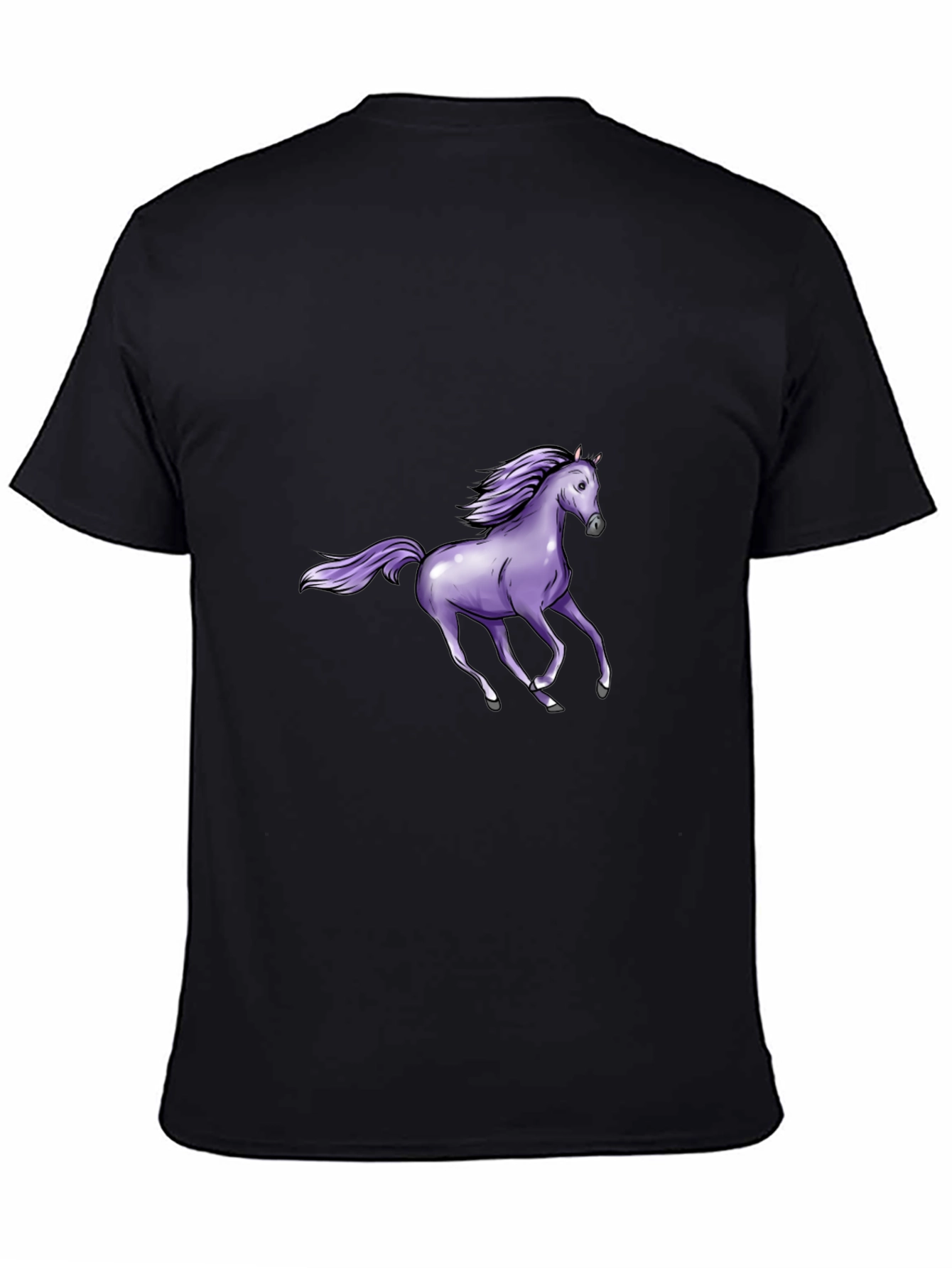 Black T-Shirt with Purple Horse Graphic