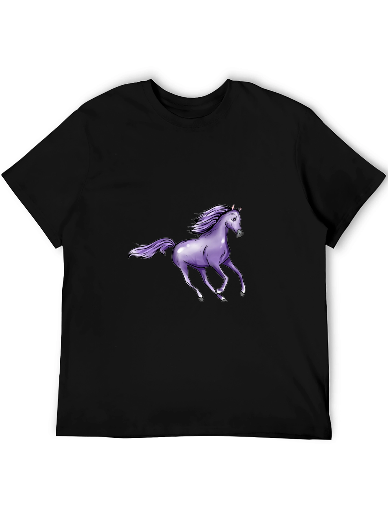 Black T-Shirt with Purple Horse Graphic