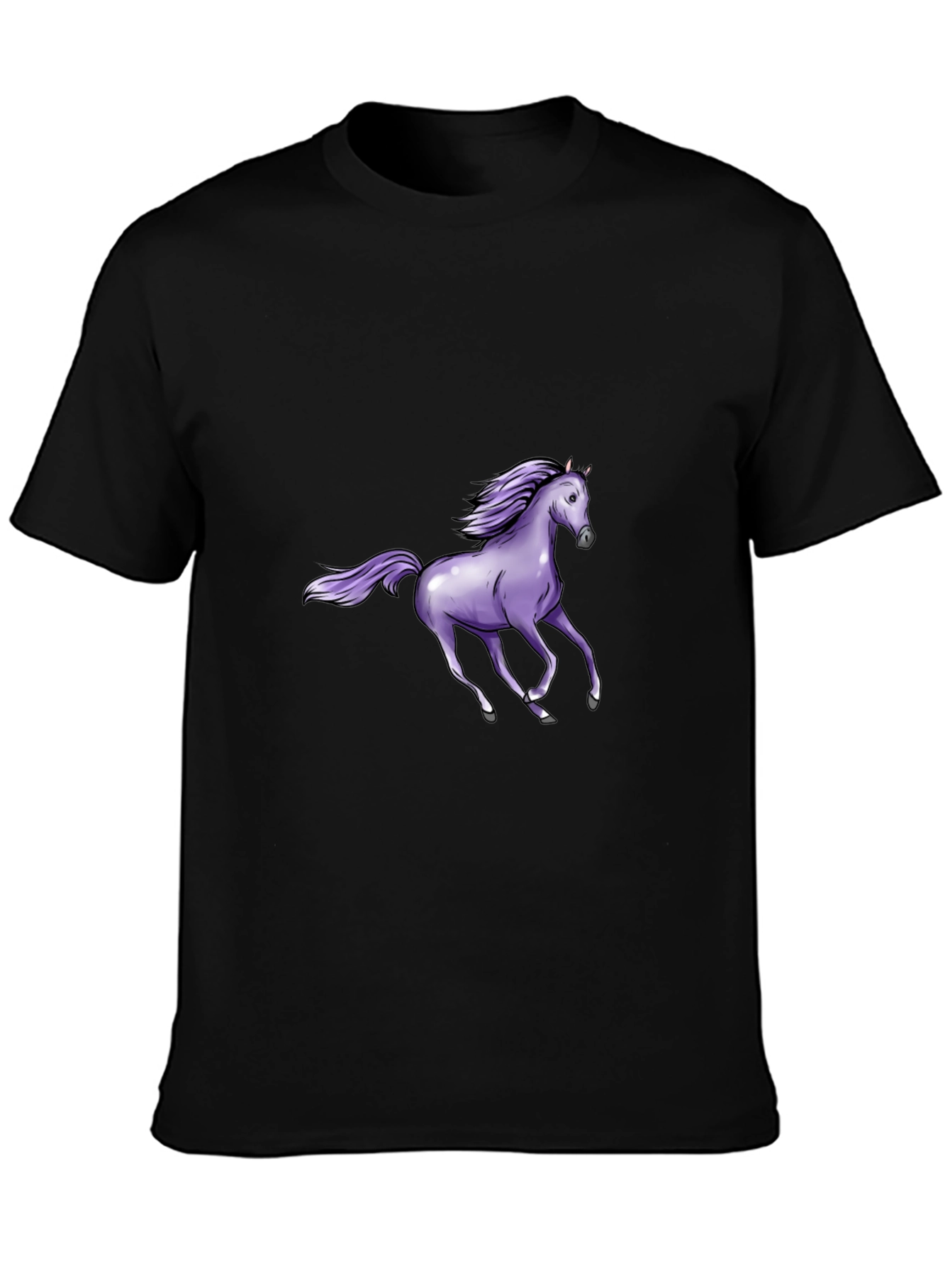 Black T-Shirt with Purple Horse Graphic