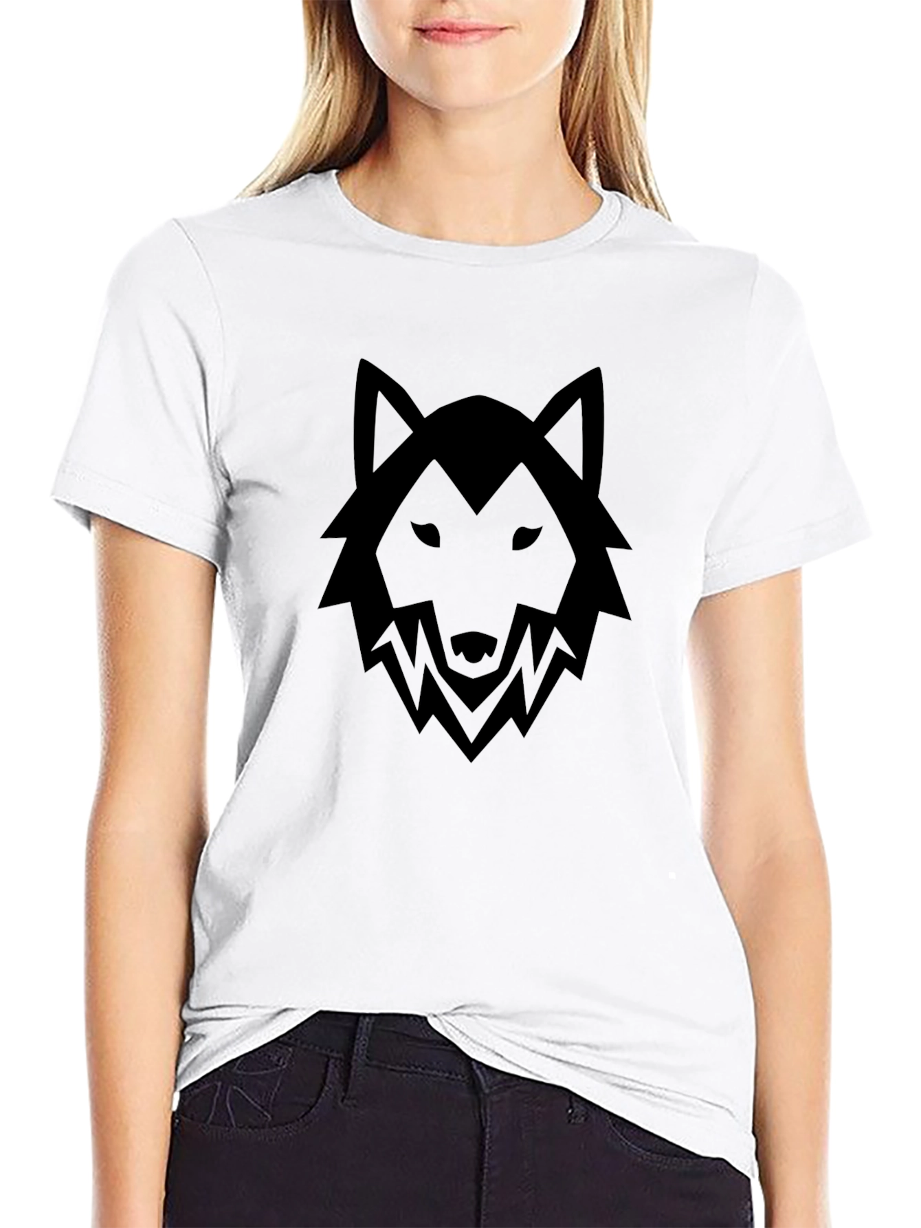 Mens Black T-Shirt with Wolf Graphic