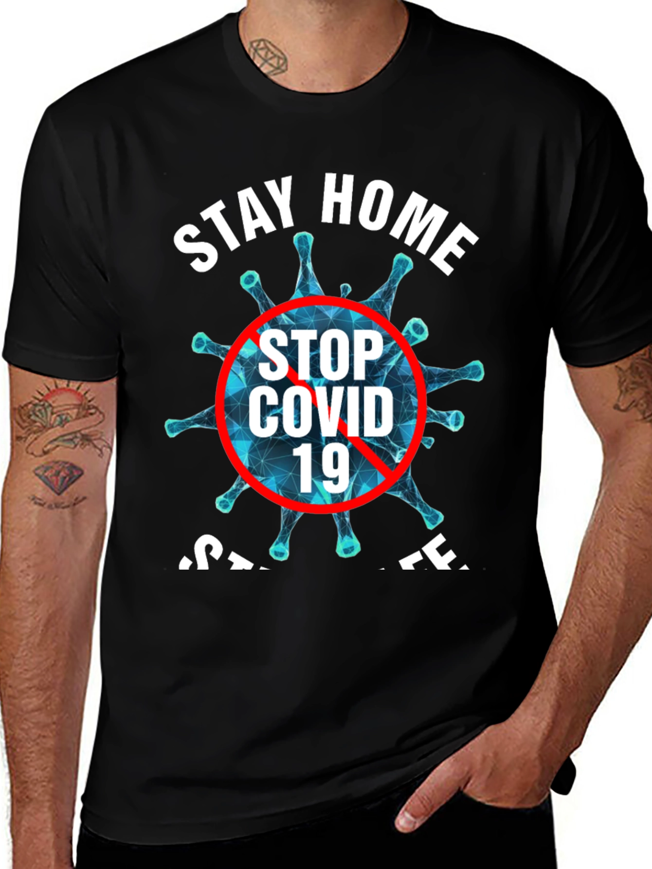 Stay Home Stop COVID 19 Black T-Shirt