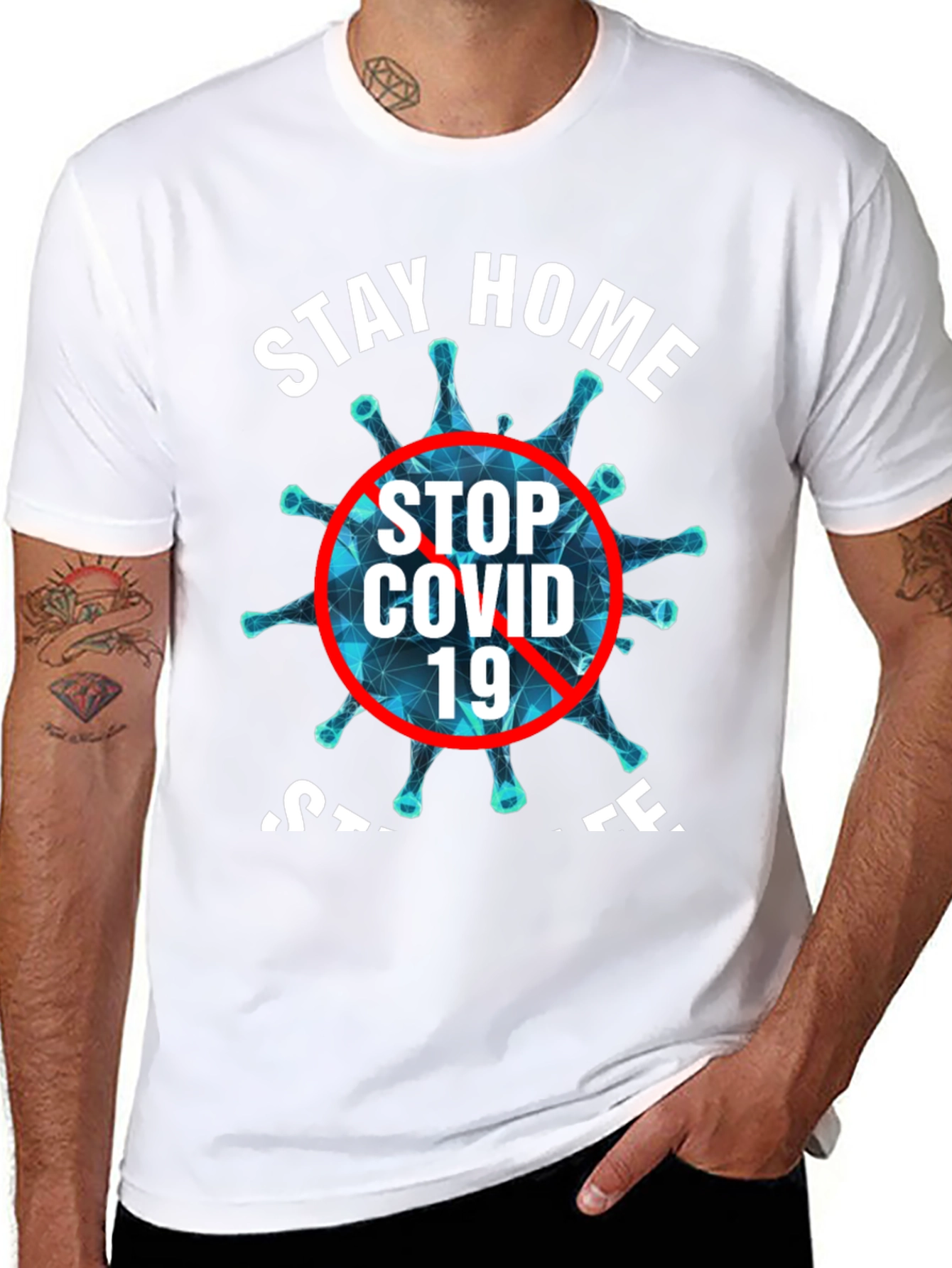 Stay Home Stop COVID 19 Black T-Shirt