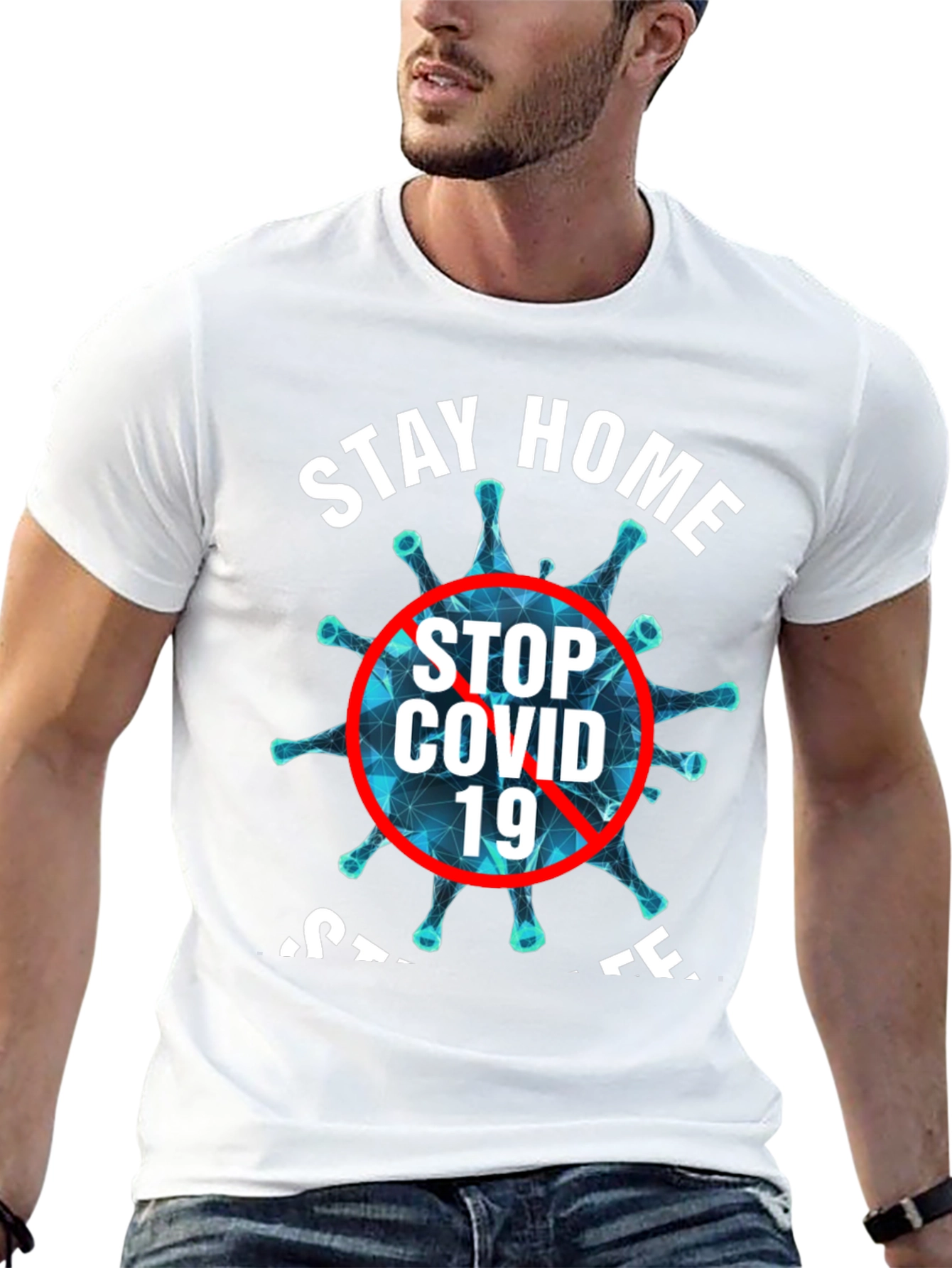 Stay Home Stop COVID 19 Black T-Shirt