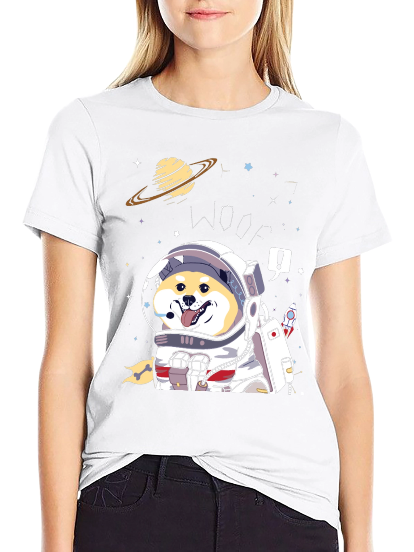 Woof! Space Dog T-Shirt - Shiba Inu Astronaut Tee
