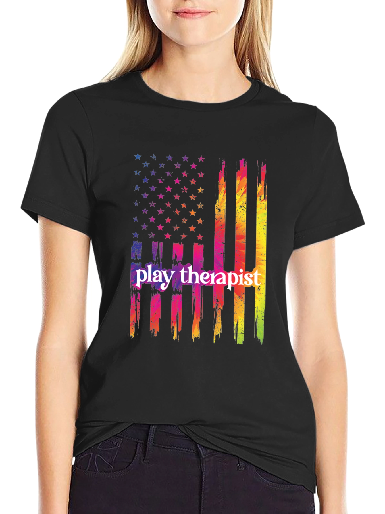 Play Therapist USA Flag Graphic T-Shirt