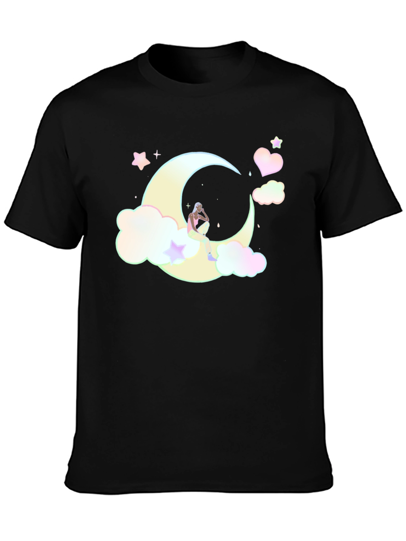 Dreamy Moon Graphic Tee - Soft Black Cotton T-Shirt