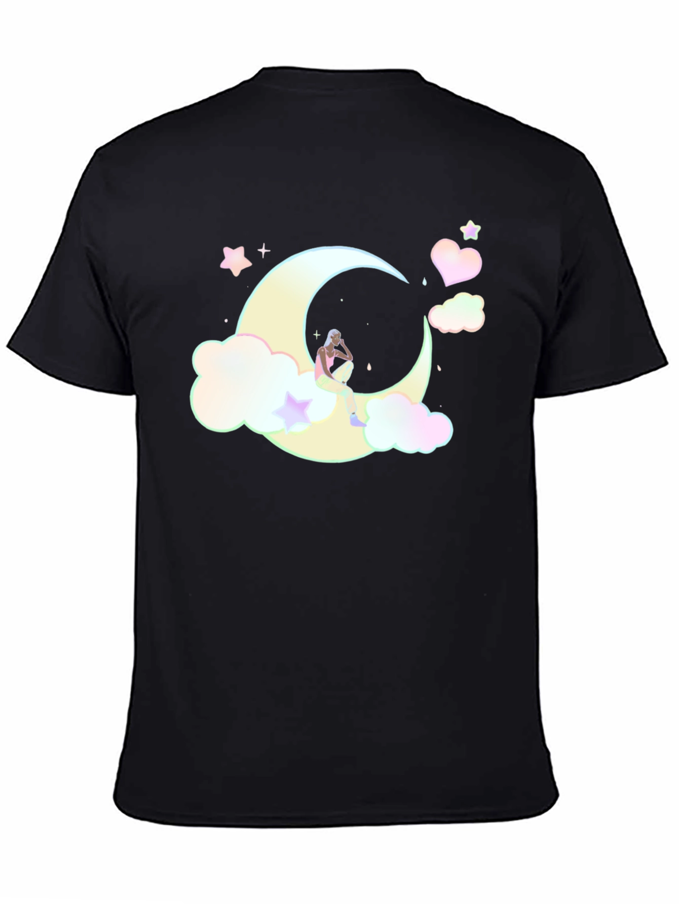 Dreamy Moon Graphic Tee - Soft Black Cotton T-Shirt
